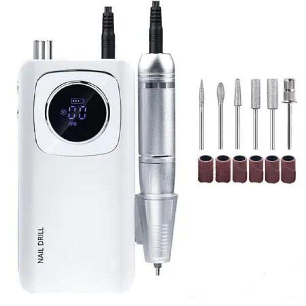 Electric Nail Drill Professional, Rechargeable Nail File with Bits for Acrylic Gel Nails, Nail Drill Manicure Pedicure Polishing Shape Tools (White)