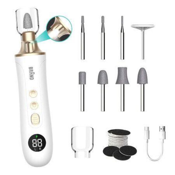 Electric Nail File Cordless Nail Drill Machine 15 Speeds,Pedicure Sets for Feet E File for Acrylic and Gel Nails with LED Light,
