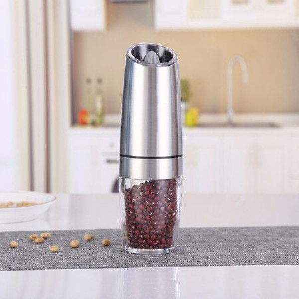 Electric Pepper Grinder Salt And Pepper Mill & Adjustable Coarseness Battery Powered With LED Light Stainless Steel (Single/Silver)