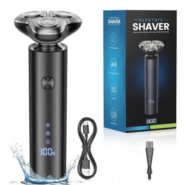 Electric Razor for Men, Men's Electric Shaver, 3-Blade Rotary Shaving System, Waterproof Wet Dry Cordless Razor, Touch Switch, Display