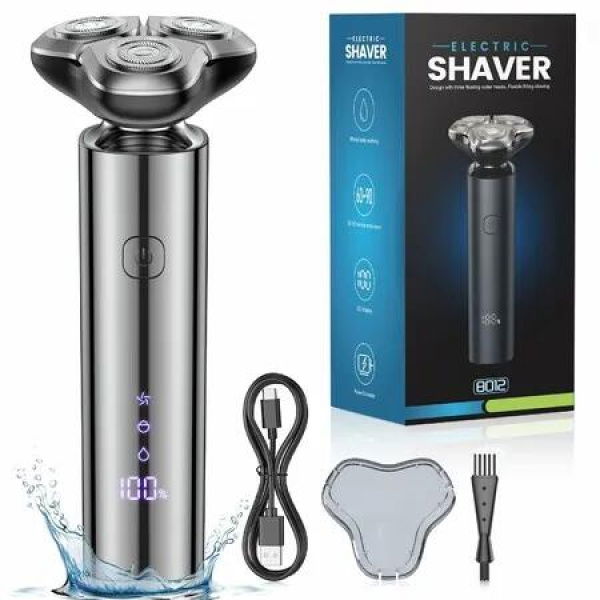 Electric Razor for Men,Men's Electric Shaver,3-Blade Rotary Shaving System,IPX7 Waterproof Wet Dry Cordless Razor,Touch Switch,90+ Minutes Run Time