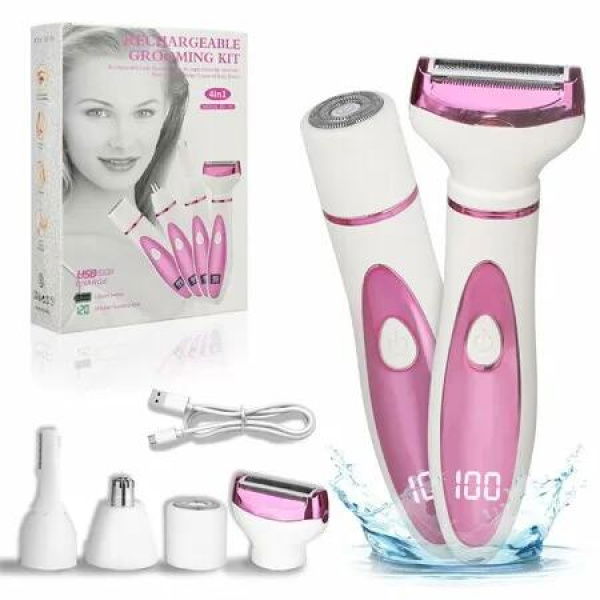 Electric Razor for Women,4 in 1 Wet & Dry Body Razors and Facial Hair Remover,Rechargeable LED Display Hair Removal Kit