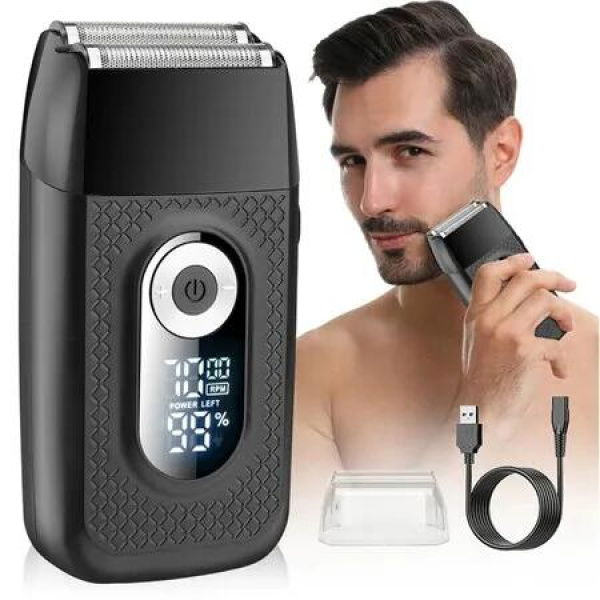 Electric Razor Shavers Foil for Men, Rechargeable Beard Trimmer Grooming Kit with LED Adjustable 3 Gears Detachable Blade Color Black