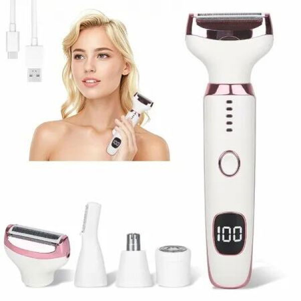 Electric Razors LED Display for Women,Wet/Dry Shaver,4 in 1 Cordless Hair Remover with IPX7 Waterproof,Smooth & Silky Electric Grooming Set