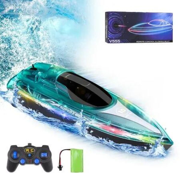Electric RC Boat High Fast Speed Jet Boats Remote Control for Pool Lake Salt Water LED Lights Rechargeable Racing Toys Gifts for Kids Boys