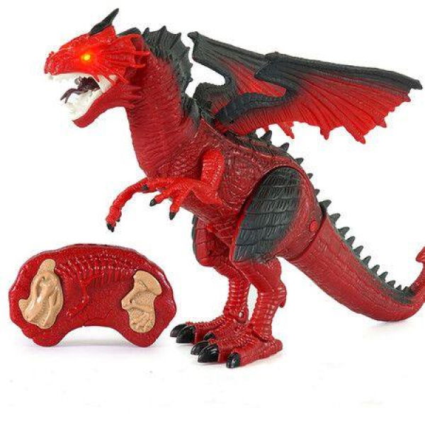 Electric Remote Control Dinosaur Spray Dragon Kids Toy Walking Simulation Animal Model Red