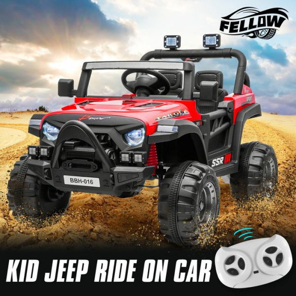 Electric Ride-On Car Vehicle Toy Off-Road Remote Control Jeep Truck For Kids Children 2.4G MP3 Flashing Lights Dual Openable Doors.