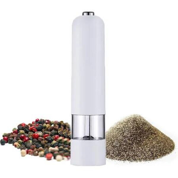 Electric Salt and Pepper Grinder, Battery Operated, Salt and Pepper Mills, Adjustable Coarseness,One Handed Operation 1 Pack (White)