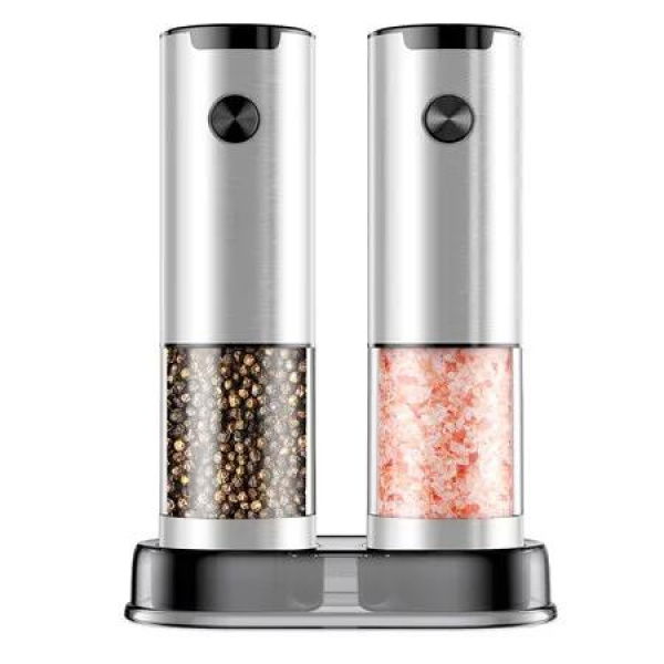 Electric Salt and Pepper Grinder Set Automatic Battery Pepper Mill Shakers Adjustable Coarseness Easy Filling Upgraded Larger Capacity with Led (2 Packï¼‰