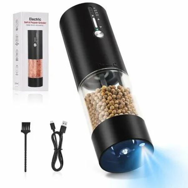 Electric Salt and Pepper Grinder with 4 Timer with LED Light,Adjustable Coarseness 120 ML Large Capacity,Perfect for Kitchen,BBQ,Dining Table Gifts