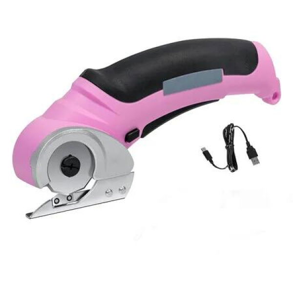 Electric Scissors Cordless Cardboard Cutter Safety Lock 4.2V Mini Rechargeable Rotary Leather Felt Rug Box Crafting Pink