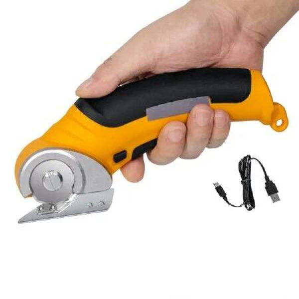 Electric Scissors Cordless Fabric Cutter Rotary 42V Safety Lock Cardboard Multi Tools Powerful Carpet Leather Felt Storage Box Crafting Essential Yellow
