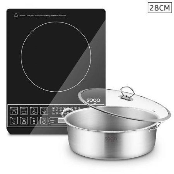 Electric Smart Induction Cooktop And 28cm Stainless Steel Induction Casserole Cookware