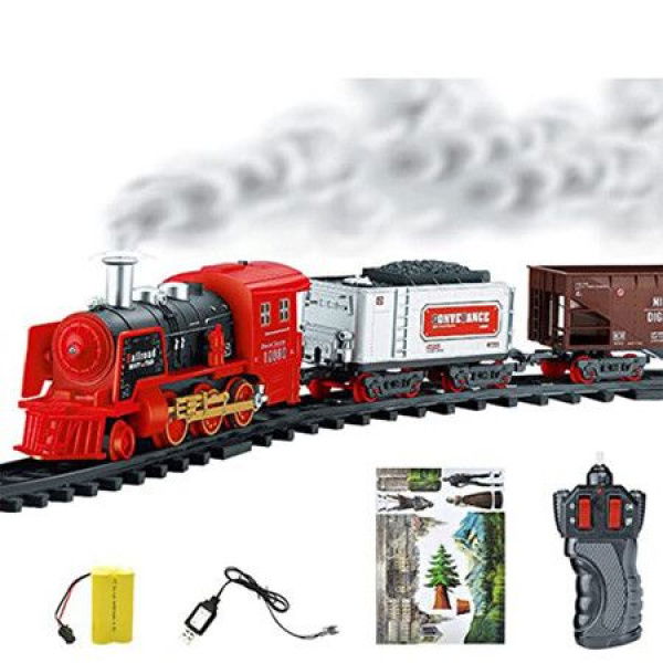 Electric Smoke Remote Control Rail Train Simulation Model Rechargeable Steam Train Childrens Toy Set (Random Style)