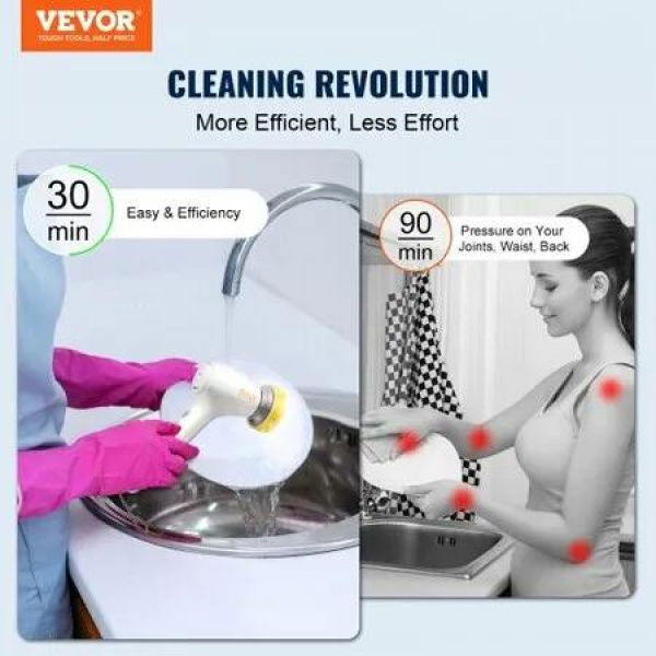 Electric Spin Scrubber Cordless Cleaning Brush 5 Heads for Bathroom Floor