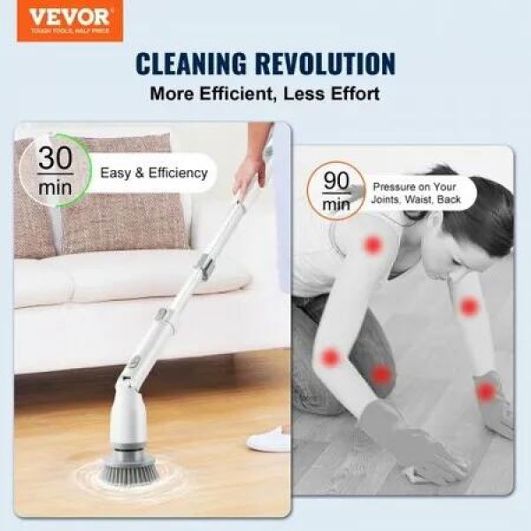 Electric Spin Scrubber Cordless Cleaning Brush with 2 Adjustable Speeds and Extendable Long Handle 1.5H Runtime Power Shower Scrubber