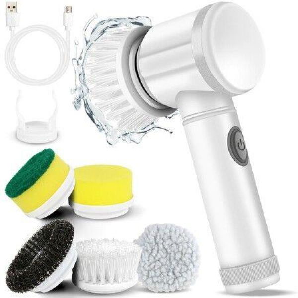 Electric Spin Scrubber Electric Cleaning Brush Cordless Power Scrubber With 5 Replaceable Brush Heads Handheld Power Shower Scrubber For BathtubFloorWallTileToiletWindowSink