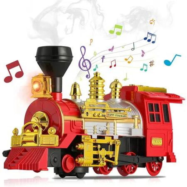 Electric Steam Engine with Smoke, Light and Sound, KIds Toy Trucks for Boys Ideal Gift