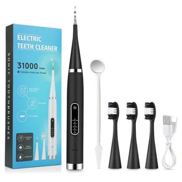 Electric Toothbrush with 3 Brush Heads, 5 Adjustable Modes, Dental Calculus Remover with Oral Mirror, Black