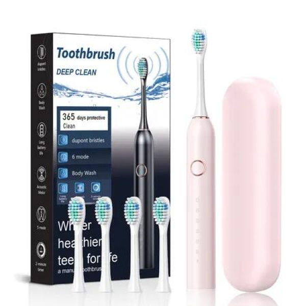 Electric Toothbrush With 6 Modes,4 Brush Heads,Usb Rechargeable Sonic Deep Cleaning Toothbrush,Suitable For Home And Travel Color Pink