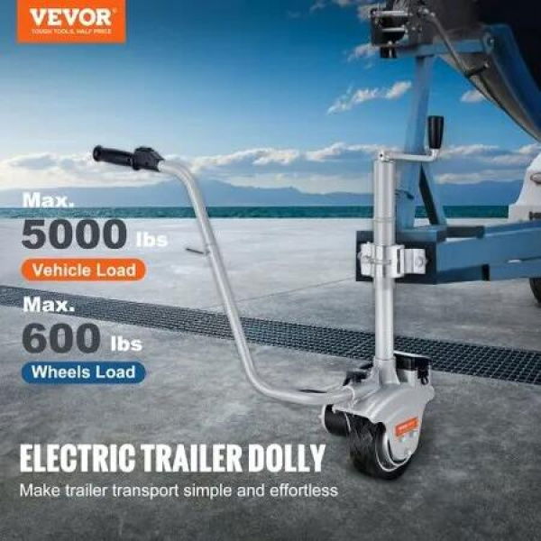 Electric Trailer Dolly, 5000lbs Towing Capacity, 350W 12V Trailer Jockey Wheel with 22 ft/min Moving Speed, 12''-24.8'' Adjustable Clamp Height & 8'' Rubber Tire, for Moving Trailer Caravan Boat