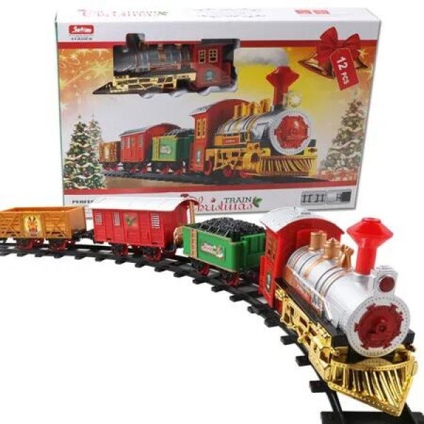 Electric Train Set for Children, Christmas Express Train Set, Battery Operated with Realistic Sound and Light