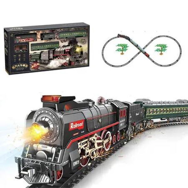 Electric Train Set Steam Locomotive Glowing Cars Light Sound Rechargeable Metal Alloy Christmas Birthday Children Gift