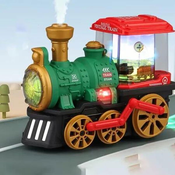 Electric Train Toys for Kids, Steam Train Locomotive Toy with Smoke, Light and Sound, Christmas Train Ideal Gift (Green)