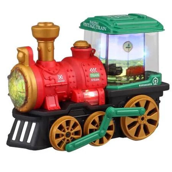 Electric Train Toys for Kids, Steam Train Locomotive Toy with Smoke, Light and Sound, Christmas Train Ideal Gift (Red)