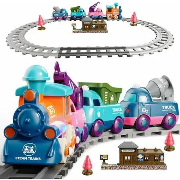 Electric Train Toys Set for Kids Ages 4+ Years Old, Train Toys with Tracks, Battery Powered Play Set Toy with Light and Sounds