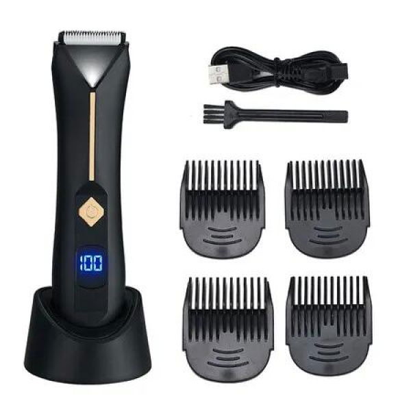 Electric Trimmer/Shaver Waterproof Pubic Groin Body Hair Trimmer with Ceramic Blade Heads for Wet/Dry Use, Body Groomer with Recharge Dock