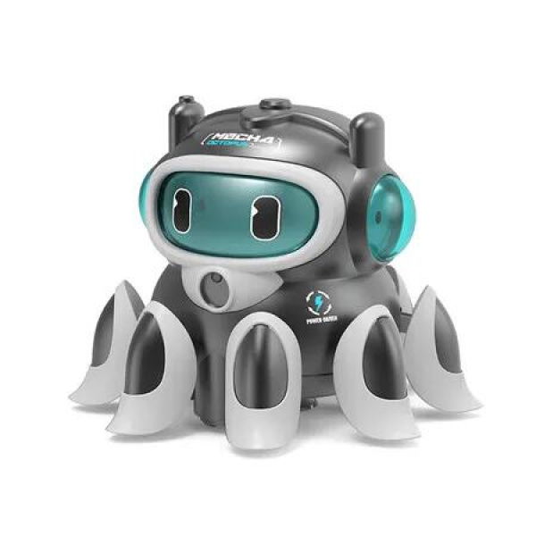 Electric Universal Octopus Music Crawling Toy with LED Light and Spray, Mechanical Moving Toy Automatic Obstacle Avoidance fOR Kids(Grey)