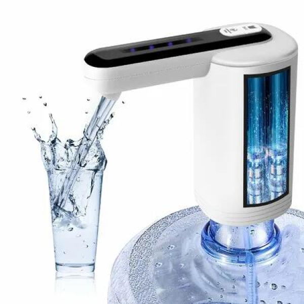 Electric Water Bottle Pump, Water Dispenser for 5 Gallon Bottle, Portable Drinking Water Pump, Universal 2-Motor Silent Jug Dispenser-White
