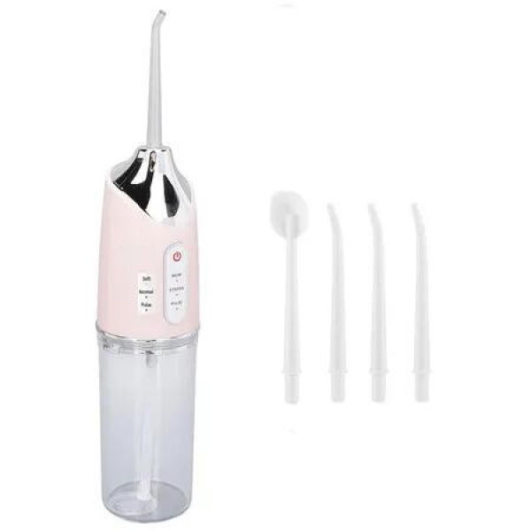 Electric Water Flosser Cordless for Teeth 3 Modes 4 Jet Tips Cleaning and Flossing Water Dental 220ml, Pink