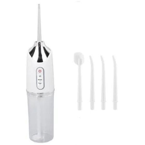 Electric Water Flosser Cordless for Teeth 3 Modes 4 Jet Tips Cleaning and Flossing Water Dental 220ml, White