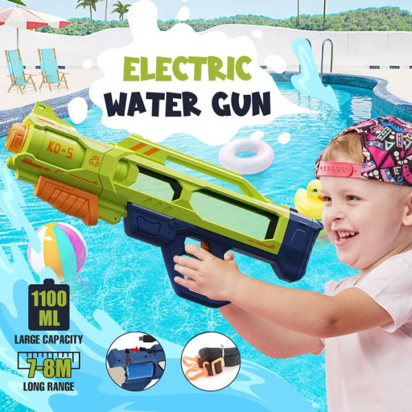 Electric Water Gun Soaker Squirt High Capacity 1100ml Automatic Gift For Kid Adults Pool Party Beach Outdoor Green