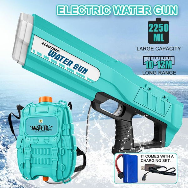 Electric Water Soaker Gun Automatic Squirt Toy Pool Party Beach Outdoor High Capacity 2500ML For Kid Adult Blue