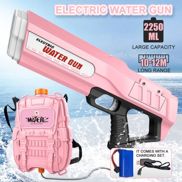 Electric Water Soaker Gun Automatic Squirt Toy Pool Party Beach Outdoor High Capacity 2500ML For Kid Adult Pink