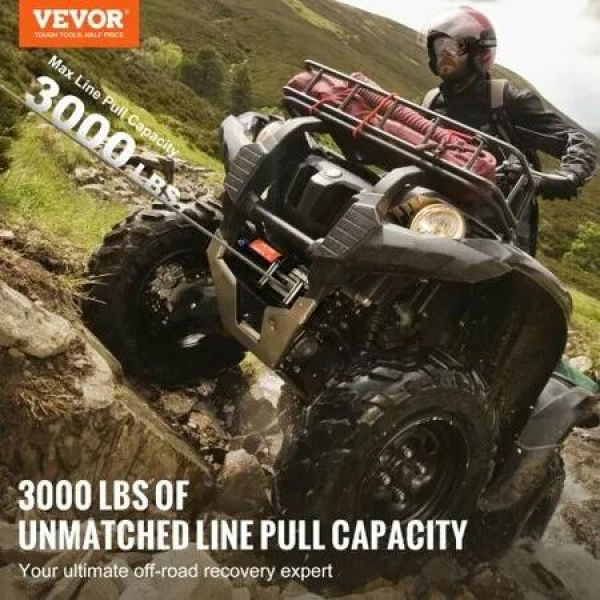 Electric Winch ATV UTV 1361 kg Steel Cable IP55 Waterproof Wired Control