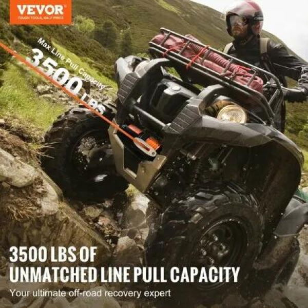 Electric Winch ATV UTV 1588 kg Synthetic Rope Waterproof Wired Control