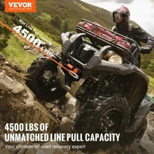 Electric Winch ATV UTV 2041 kg Synthetic Rope Waterproof Remote Control