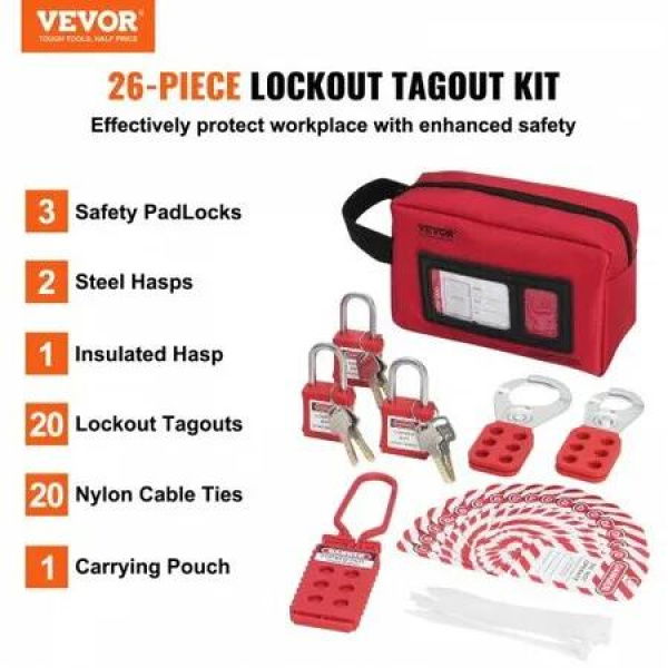 Electrical Lockout Tagout Kit 26 PCS Safety Loto Kit Includes Padlocks Hasps Tags Nylon Ties and Carrying Bag Lockout Tagout Safety Tools