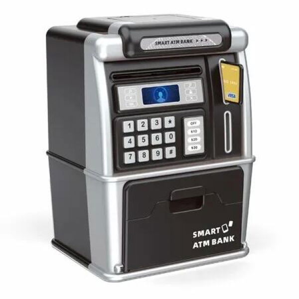 Electronic ATM Simulation Piggy Bank Auto Bill Roll Digital Password Simulated Face Recognition Money Safe Christmas Holiday Gift COL Black
