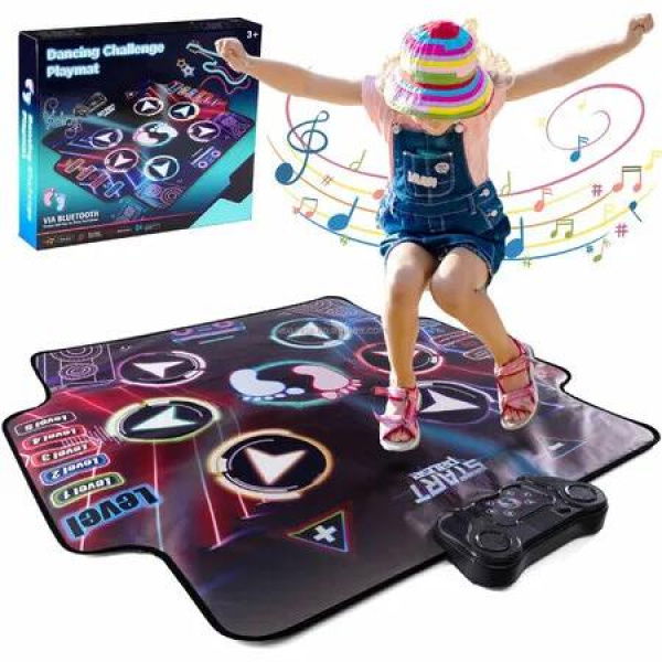 Electronic Dance Mat with Glowing Light up 6 Button Interactive Music Dance Mixer Rhythm Step Play Mat with 8 Game Modes for Boy and Girl