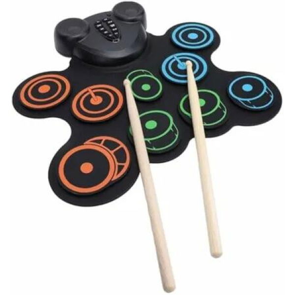 Electronic Drum Practice Pad,Roll Up Drum Set with Dual Speakers,9 Pads,Foot Pedals,Sticks,Portable Drum Pad with Surround Sound,Games,MIDI,Recording