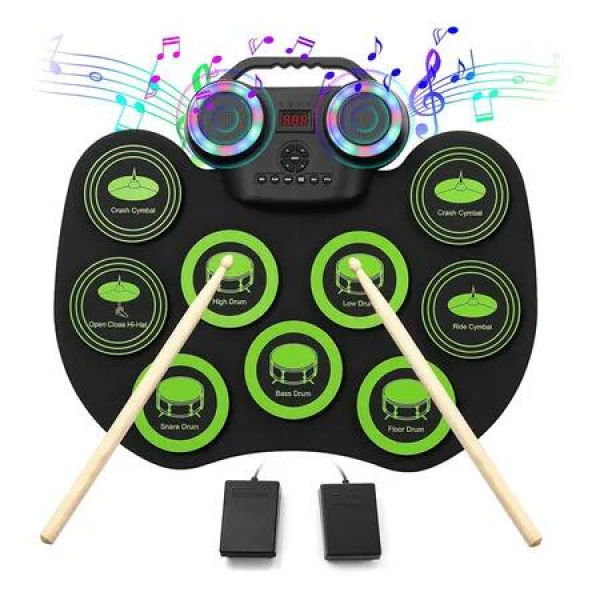 Electronic Drum Set, 9 Pads Roll Up Electric Drum Kit With Bluetooth, 2 Built in Speaker, Headphone Jack for Kids Beginners Age 3 Up