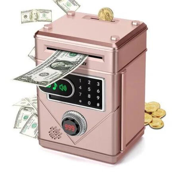 Electronic Piggy Bank for Kids, Money Saving Box for Boys Girls Touch Screen Coin Bank ATM Piggy Bank Toys for Kids Ages 5-13 Money Box,Rose Gold