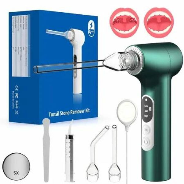 Electronic Tonsil Stone Remover Vacuumï¼Œ7 in 1 Tonsil Stone Removal Kit, Fight Bad Breath, Mouth Cleaning Oral Care, Green