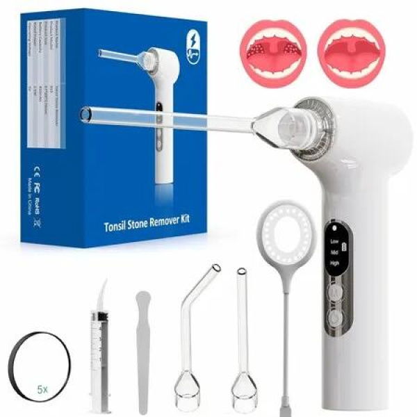 Electronic Tonsil Stone Remover Vacuumï¼Œ7 in 1 Tonsil Stone Removal Kit, Fight Bad Breath, Mouth Cleaning Oral Care, White