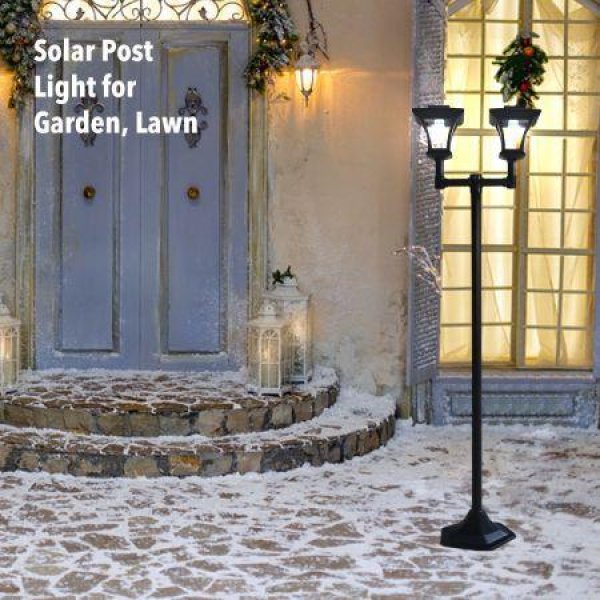 Elegant Weather-Resistant Solar-Powered Garden Post Light With 2 Lamps For Park Lawn.